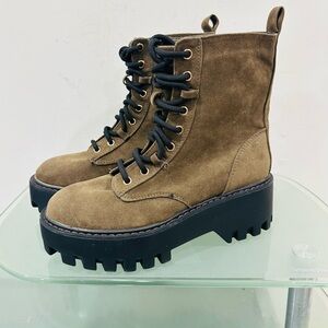NWOT Just Fab Eletra Cubb Khaki Lace Up Combat Women's Boot Faux Suede Size 5,5